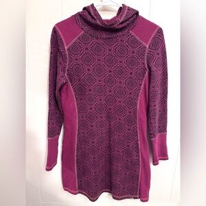 Prana Women’s XS Tunic Hooded Dress Long Sleeve Pink Geometric Athleisure Casual